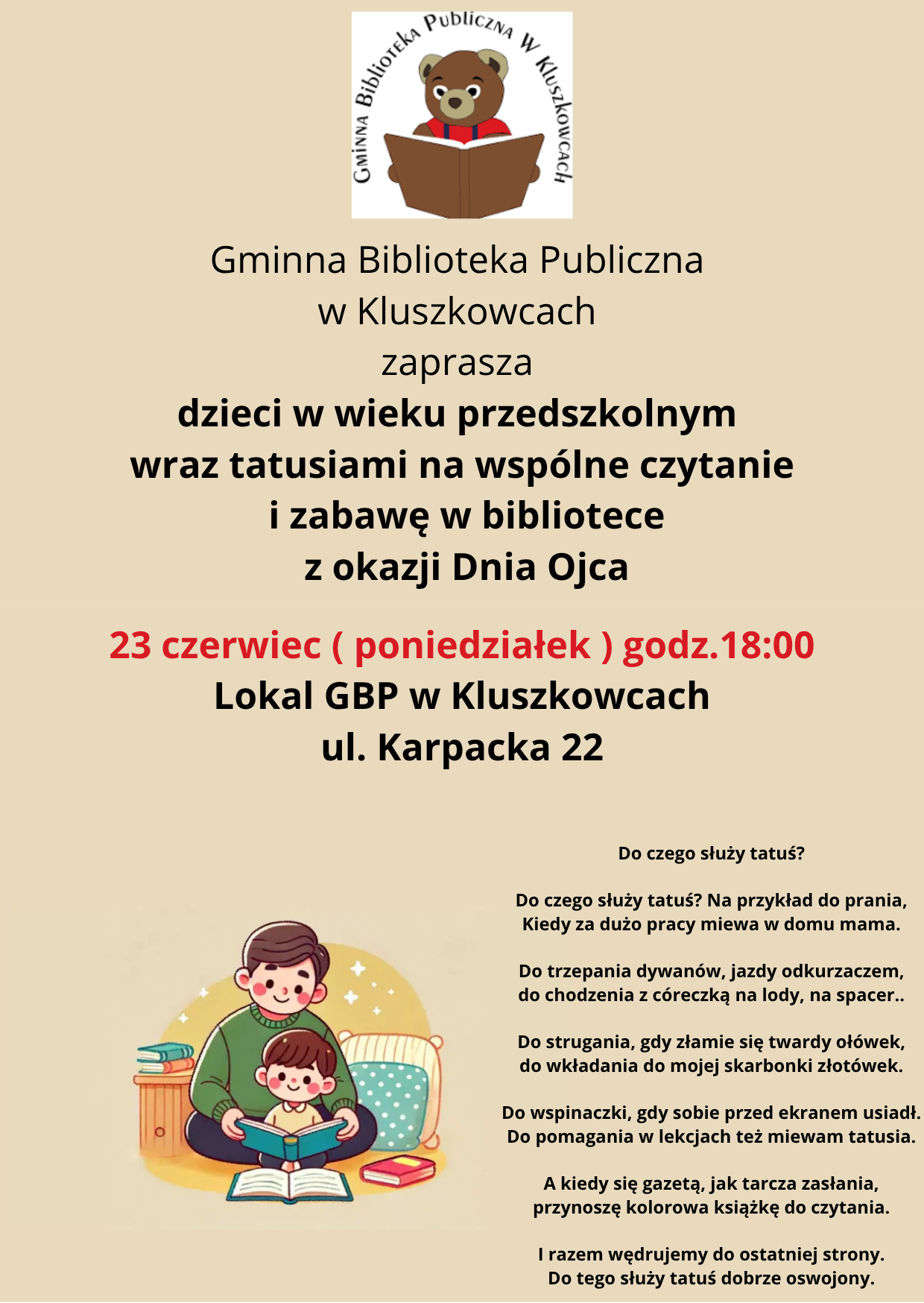 Dzień Ojca w bibliotece. Serdecznie zapraszamy!