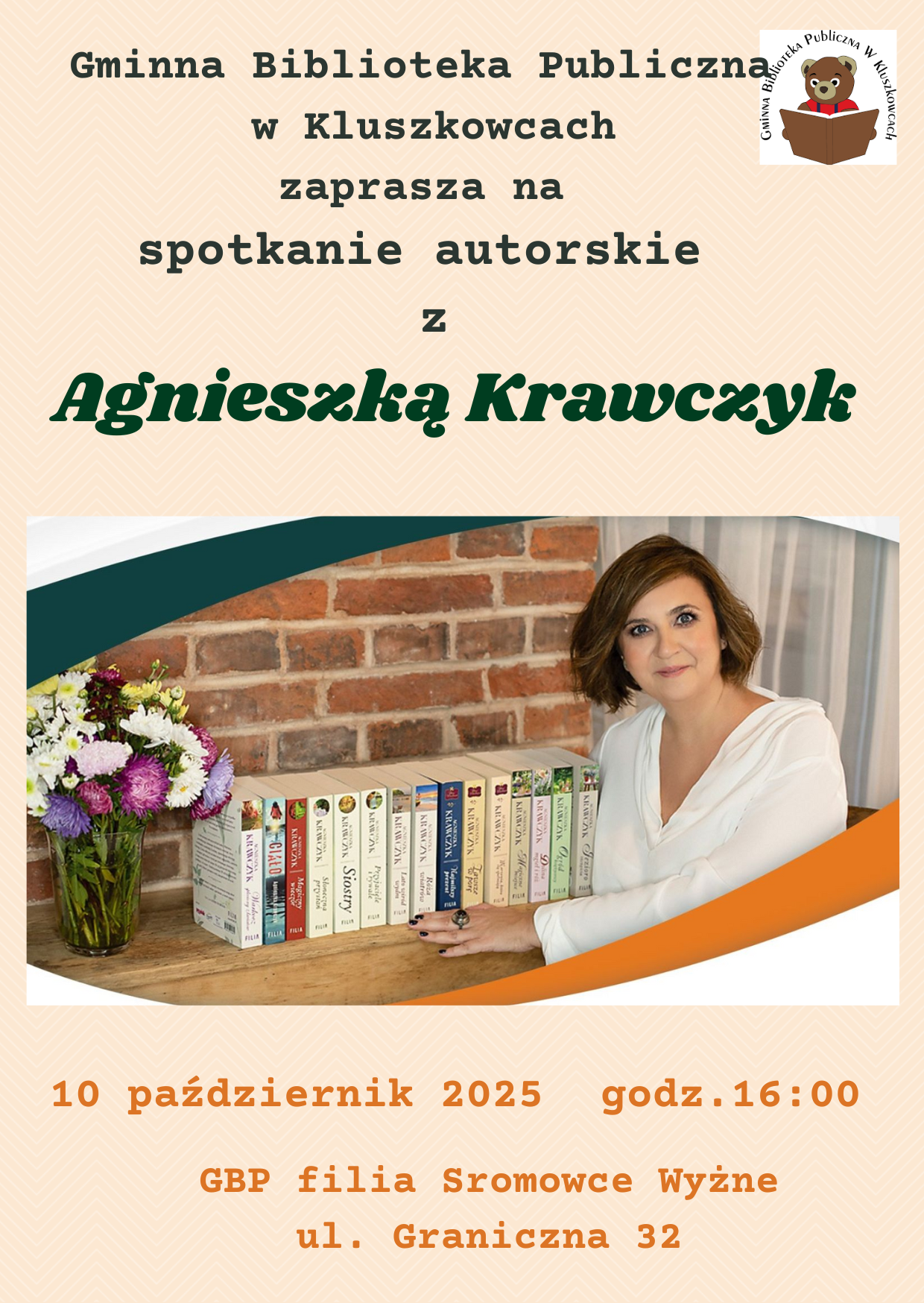 Serdeczne zapraszamy na spotkanie autorskie z Agnieszką Krawczyk